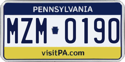 PA license plate MZM0190