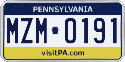 PA license plate MZM0191