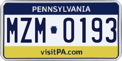 PA license plate MZM0193