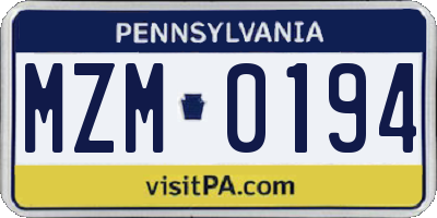 PA license plate MZM0194