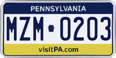 PA license plate MZM0203