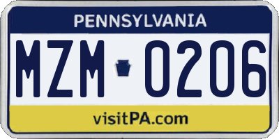 PA license plate MZM0206