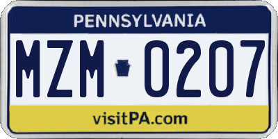 PA license plate MZM0207
