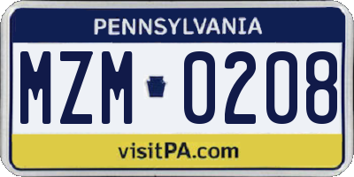 PA license plate MZM0208