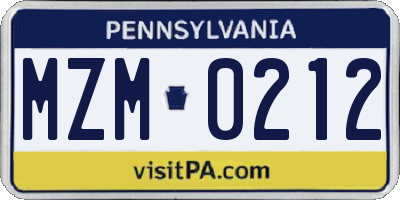 PA license plate MZM0212