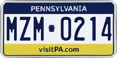 PA license plate MZM0214
