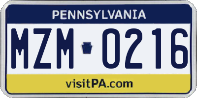 PA license plate MZM0216