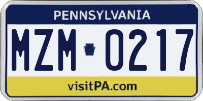 PA license plate MZM0217