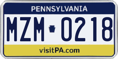 PA license plate MZM0218
