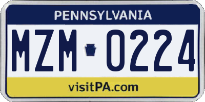 PA license plate MZM0224