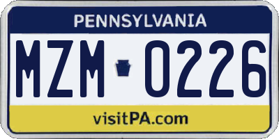 PA license plate MZM0226