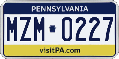 PA license plate MZM0227