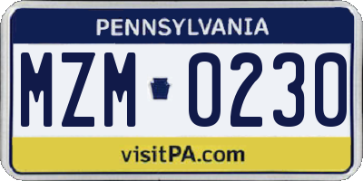 PA license plate MZM0230