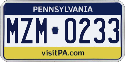 PA license plate MZM0233