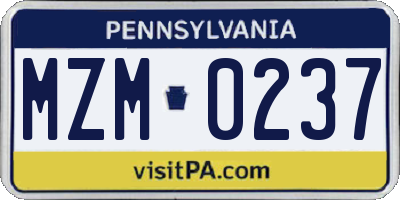 PA license plate MZM0237