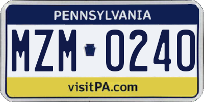 PA license plate MZM0240