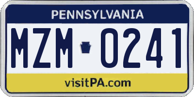 PA license plate MZM0241