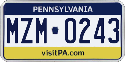 PA license plate MZM0243