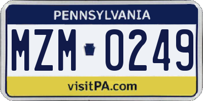 PA license plate MZM0249
