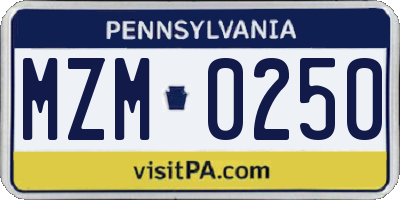 PA license plate MZM0250