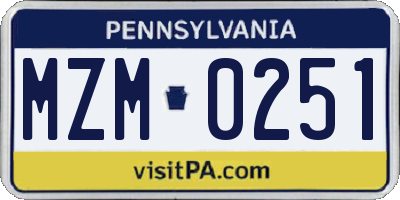 PA license plate MZM0251