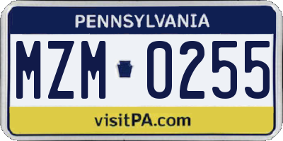 PA license plate MZM0255