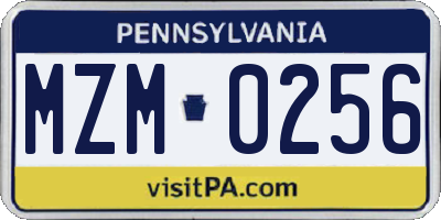 PA license plate MZM0256