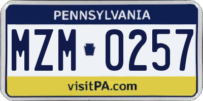 PA license plate MZM0257