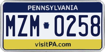 PA license plate MZM0258
