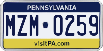 PA license plate MZM0259