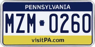 PA license plate MZM0260