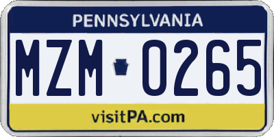 PA license plate MZM0265
