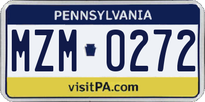 PA license plate MZM0272