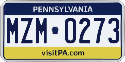 PA license plate MZM0273