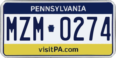 PA license plate MZM0274