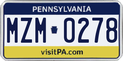 PA license plate MZM0278
