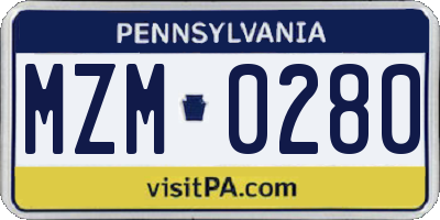 PA license plate MZM0280