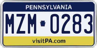 PA license plate MZM0283