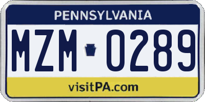 PA license plate MZM0289