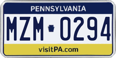 PA license plate MZM0294