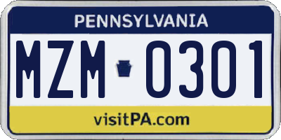 PA license plate MZM0301