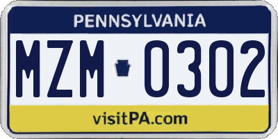 PA license plate MZM0302