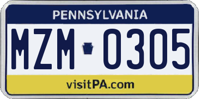 PA license plate MZM0305