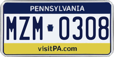 PA license plate MZM0308
