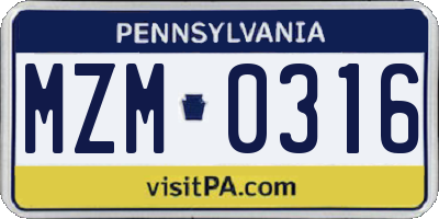 PA license plate MZM0316