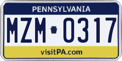 PA license plate MZM0317
