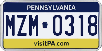 PA license plate MZM0318