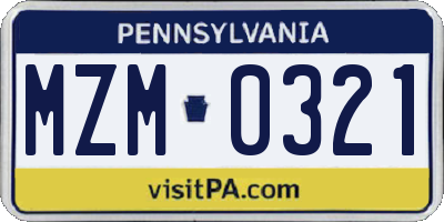 PA license plate MZM0321