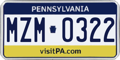 PA license plate MZM0322