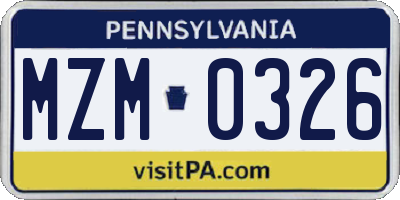 PA license plate MZM0326